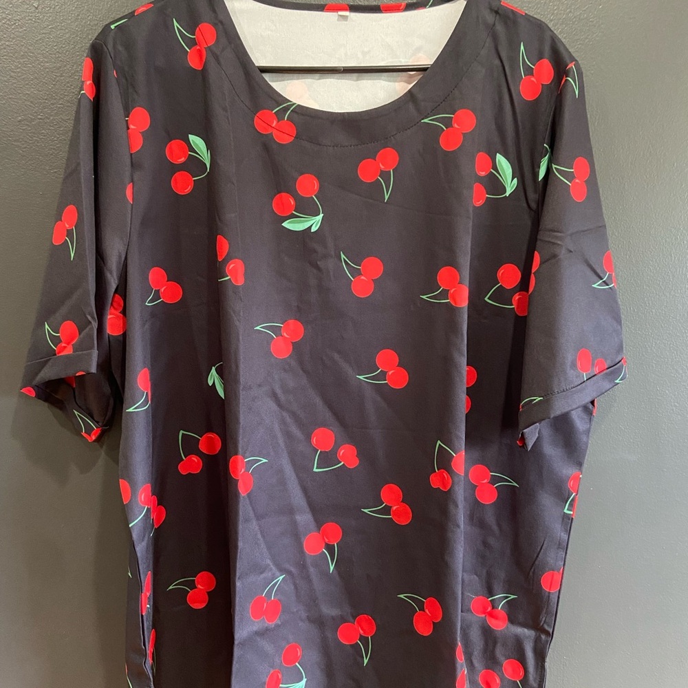 Cherry Print Black Blouse